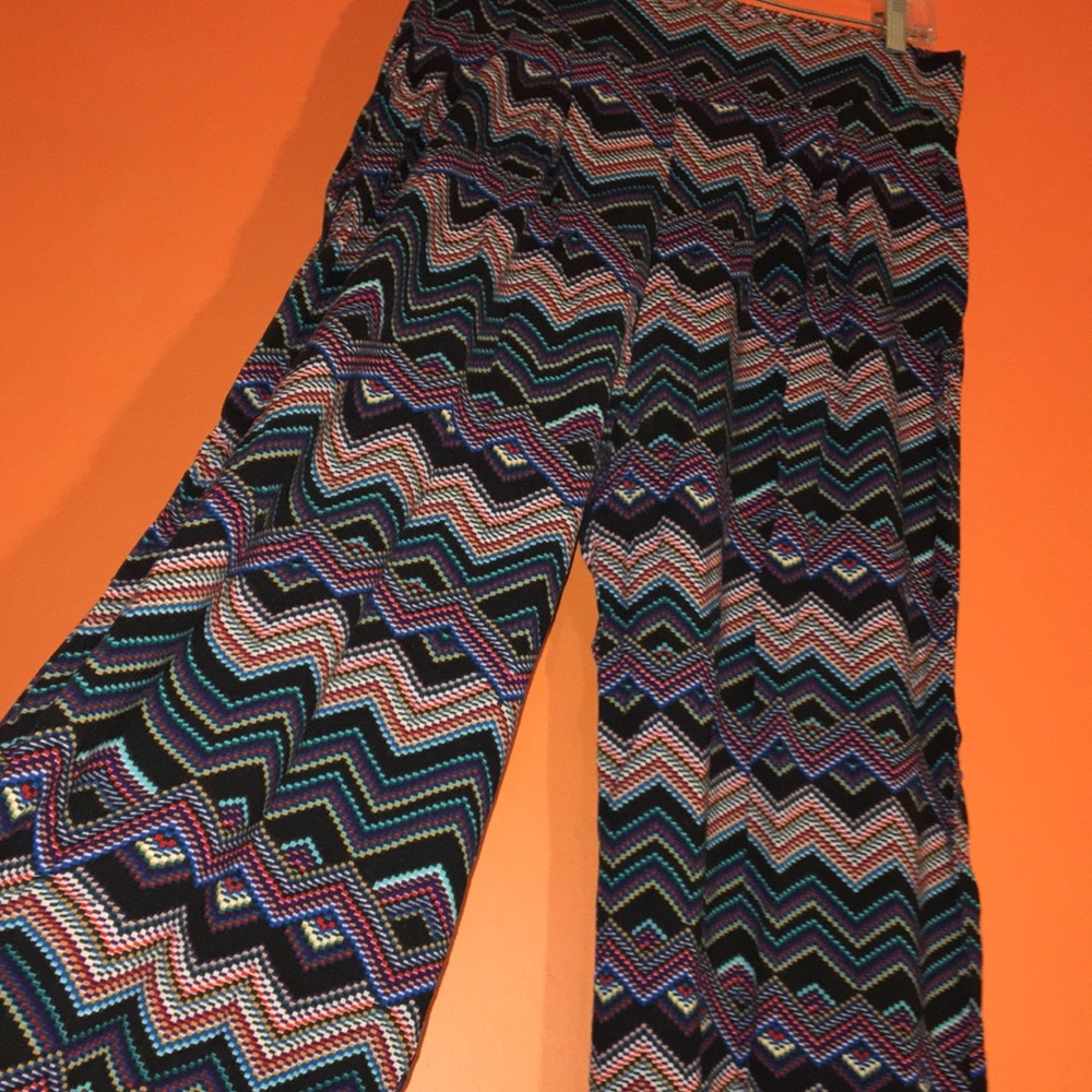 Chevron Patterned Multicolor Wide Leg Pants Career Business Casual Woman’s Large